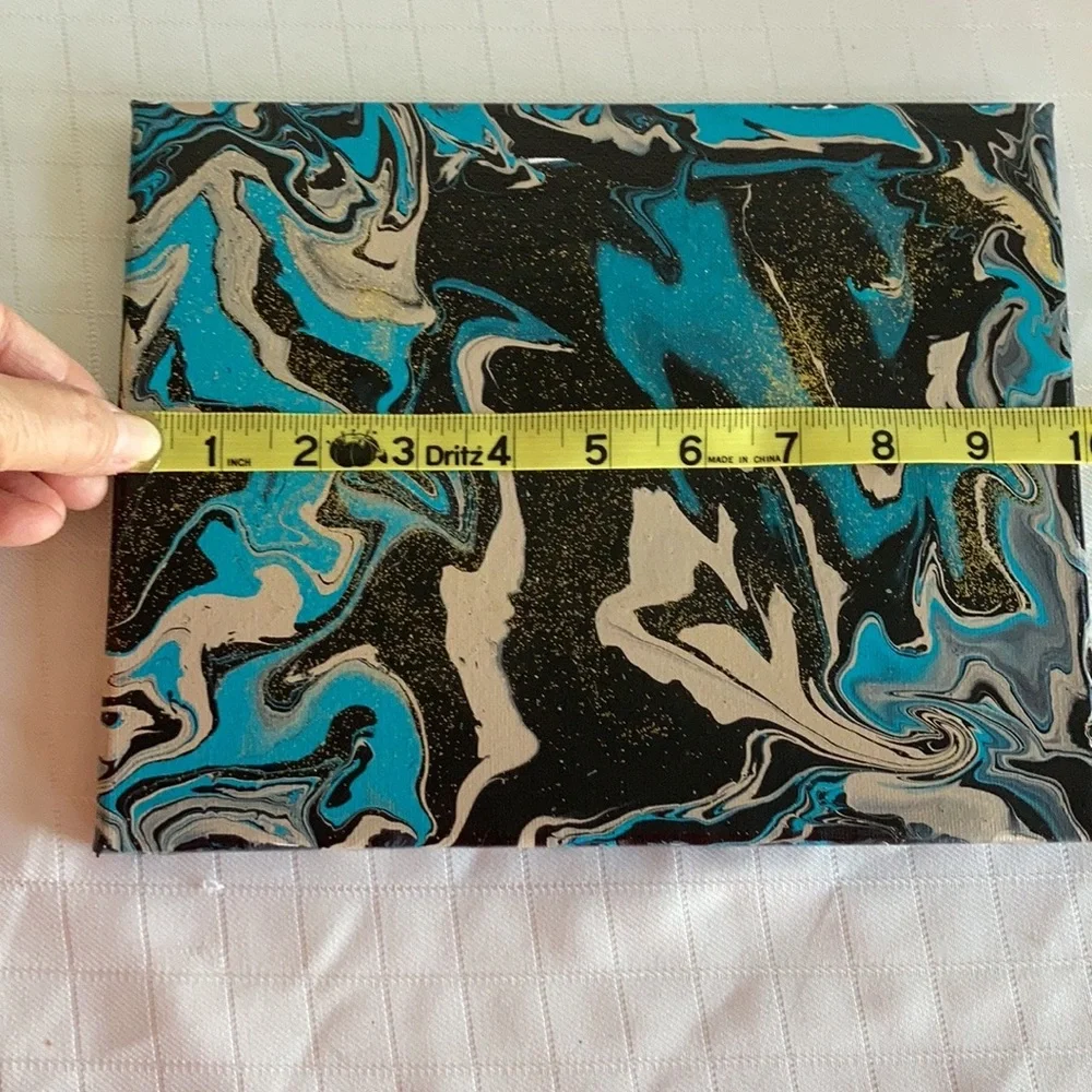 abstract Art NEW black tan teal and glitter wall decor made by me pour painting